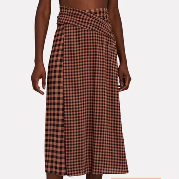 A.L.C. Eden Brown and Black Checked Wrap Midi Skirt Size 4 - Picture 1 of 7